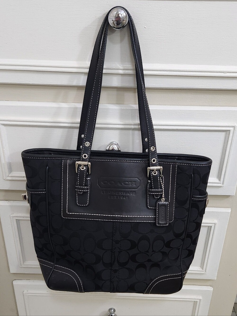 Coach Signature C Monogram Tote Bag Black EUC